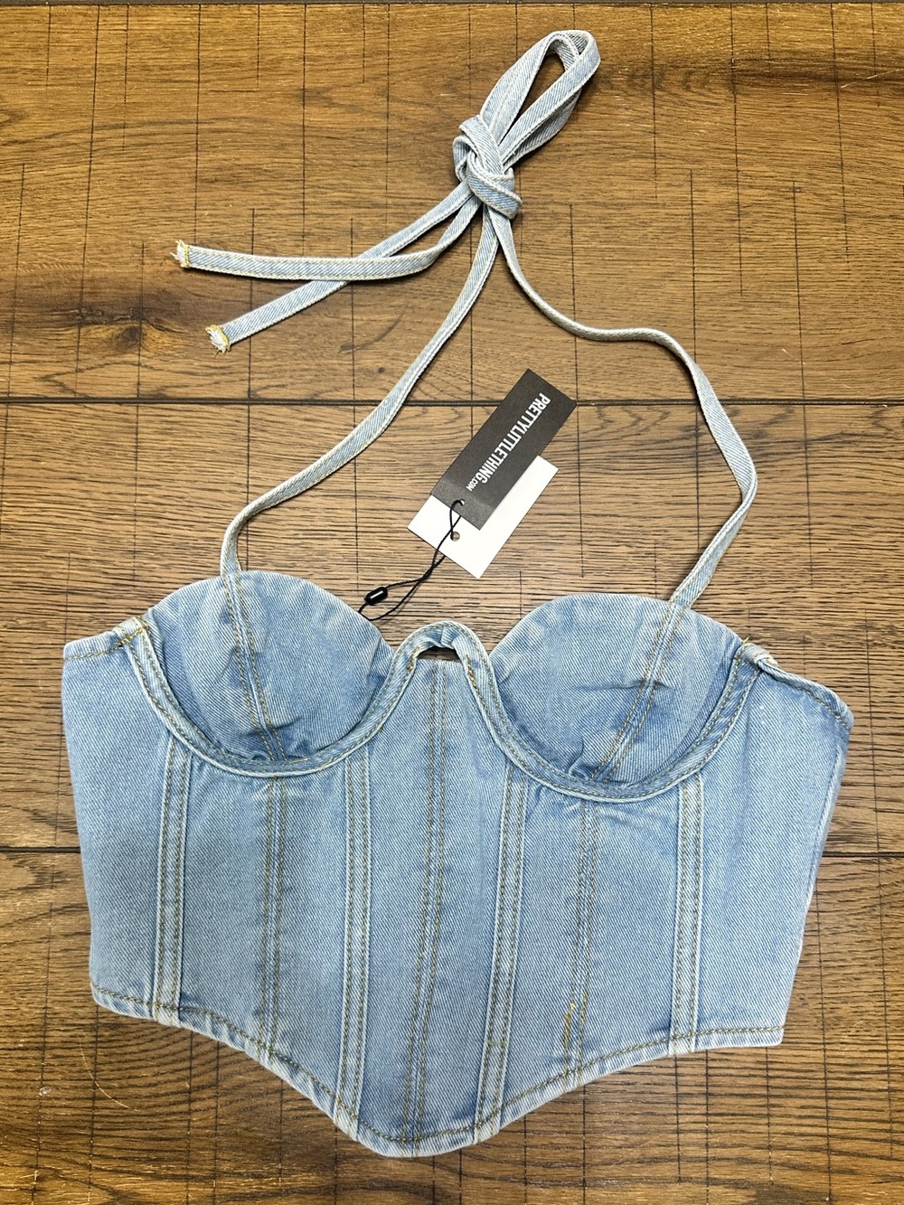 PrettyLittleThing Light Blue Denim Corset Halter Top NWT 6
Size 6
